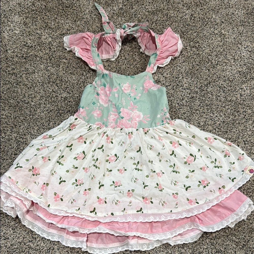 Floral Dress with Pink and Green Accents